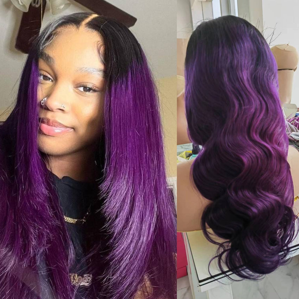 HD Lace Front Top Selling 1B Purple Human Hair Wig – Lush Wig display picture 1