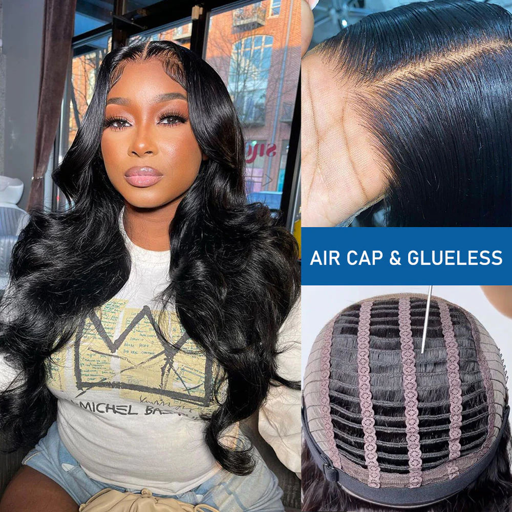 Gluless Air Cap Skin Melt 5X5 Swiss Hd Lace Closure Wig Preplucked Human Hair BODY WAVE