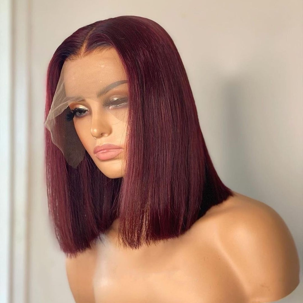 Bleached Knots Transparent Lace Frontal Burgundy Wig Virgin Human Hair