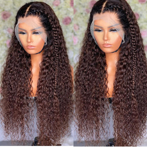 Ombre #30 Curly Hair Transparent Lace Frontal Human Hair Wig