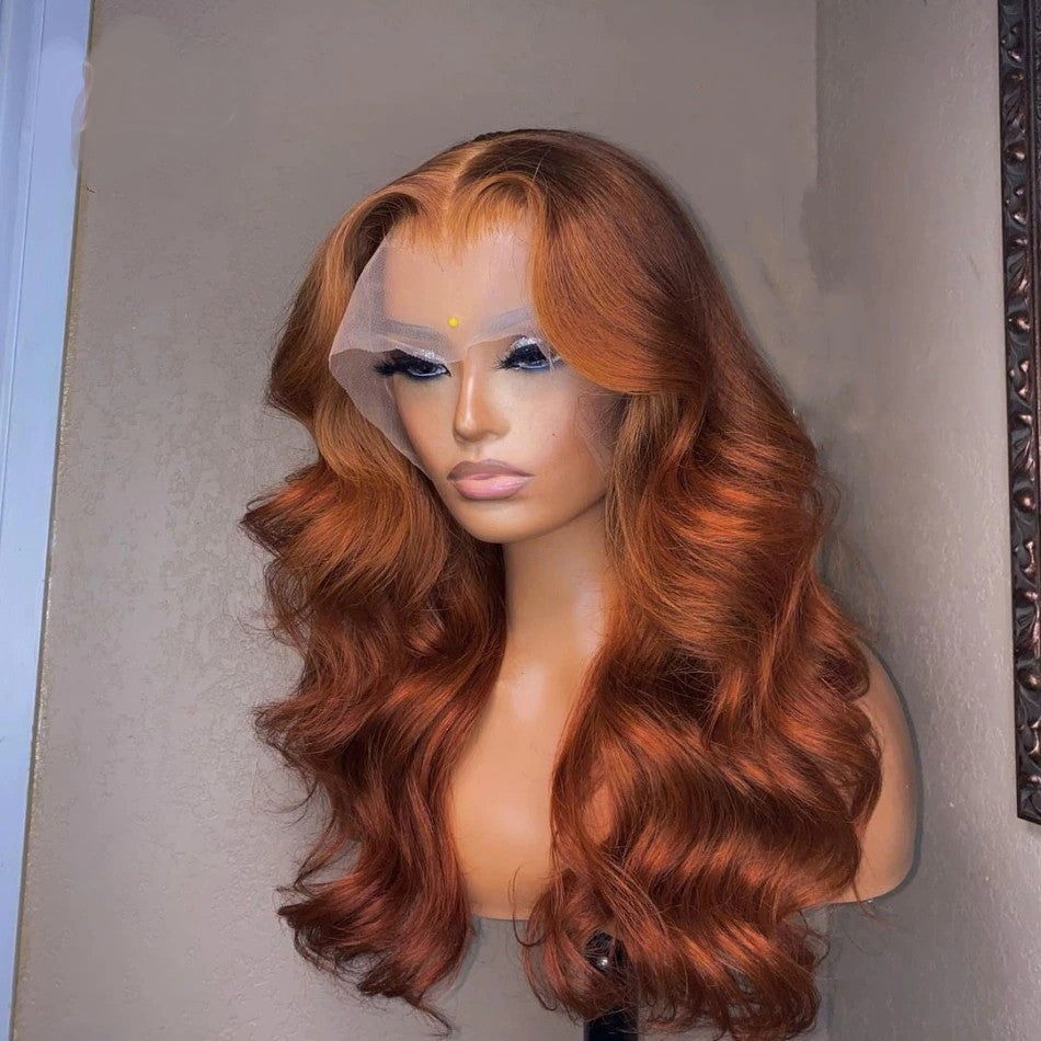 HD Glueless Orange Color Lace Frontal Human Hair Wig Body Wave Style