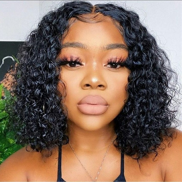 5x5 Closure Swiss Lace + Invisible Knots Human Hair Wigs Bob Curly Style