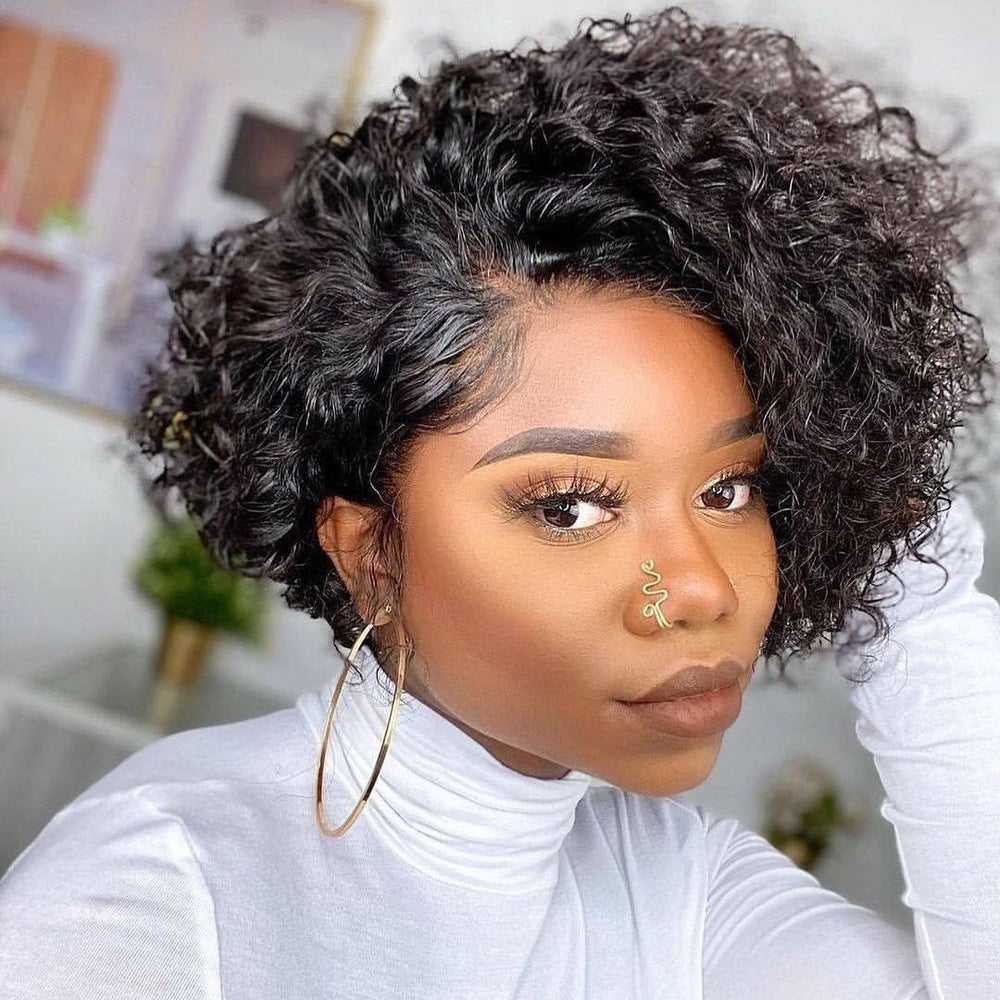 Glueless Transparent Curl Bob Human Hair Wig Bleacked Knots+ Pre-plucked