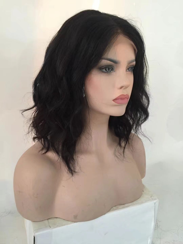 Natural Wave 150% Density 13*4 Lace Front Bob Wig Bleached Knots ,Hair From One Donor