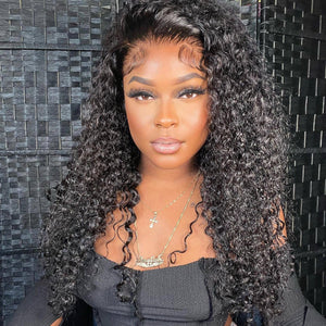 Deep Curly HD Transparent Lace Frontal Human Hair Wig Pre-Plucked + Bleach Knots