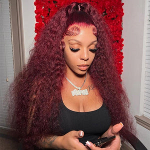 Glueless Water Wave Burgundy Lace Frontal Human Hair Wig