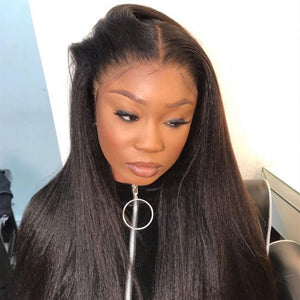
            
                Load image into Gallery viewer, 13x4 Transparent Lace Frontal Human Hair Wig Yaki Straight Style Hair Pre-Plucked + Bleach Knots
            
        
