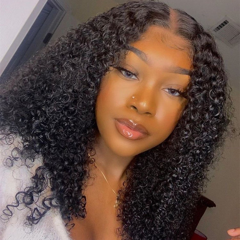 Bleached Knots +HD Lace 5x5 Closure Human Hair Wig Kinky Curly Style