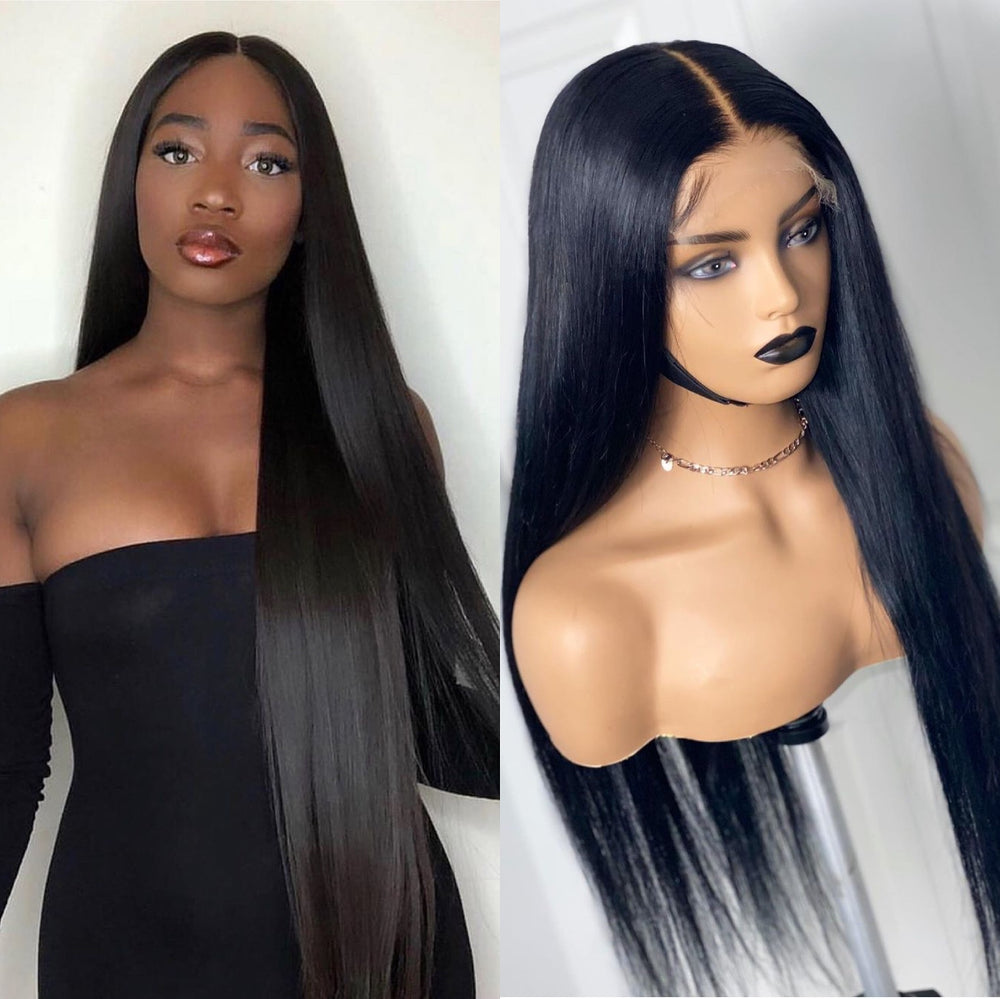 Swiss Lace Natural Black Straight Hair 5x5 Lace Closure Wig