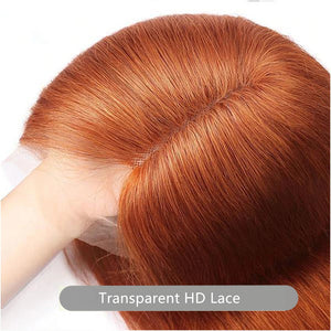 HD Glueless Orange Color Lace Frontal Human Hair Wig Body Wave Style