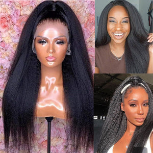 
            
                Load image into Gallery viewer, 13x4 Transparent Lace Frontal Human Hair Wig Yaki Straight Style Hair Pre-Plucked + Bleach Knots
            
        