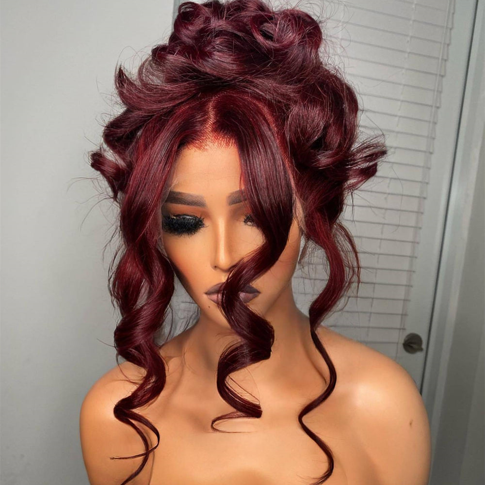 Burgundy Hair Lace Frontal Human Hair Wig Loose Wave Style