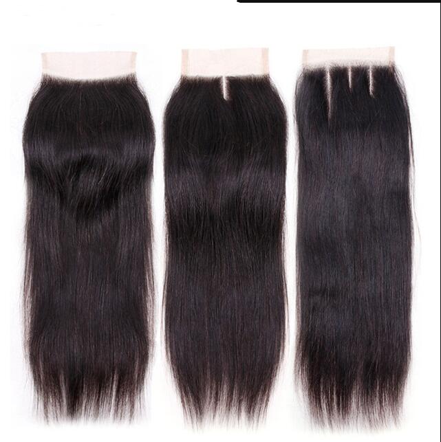 4 x 4 Closure Straight Human Hair Free/Middle/Three Part Lace Closure 8"-22" Natural Color
