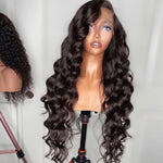 Glueless Full Lace Human Hair Wigs Natural Black Color Loose Wave Style