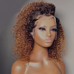 Lace Frontal Transparent Human Hair Wig Ombre Brown Curl Style Hair