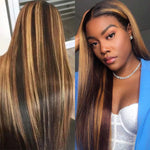 Silky Straight Ombre #4#27 Transparent Lace Frontal Human Hair Wig