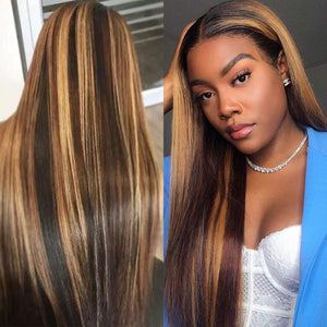 
            
                Load image into Gallery viewer, Silky Straight Ombre #4#27 Transparent Lace Frontal Human Hair Wig
            
        