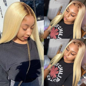 
            
                Load image into Gallery viewer, Blonde Straight Ombre #4#613 Transparent Lace Frontal Human Hair Wig
            
        