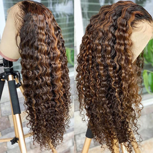 
            
                Load image into Gallery viewer, Ombre #4#27 Transparent Lace Frontal Human Hair Wig Curl Style
            
        
