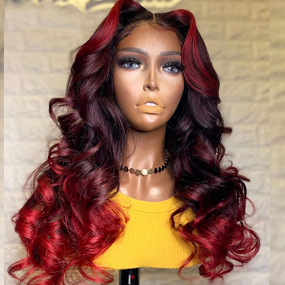 
            
                Load image into Gallery viewer, Ombre Red HD Lace Frontal Human Hair Wigs Loose Wave Style
            
        