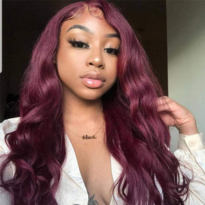 
            
                Load image into Gallery viewer, 99j Burgundy Loose Body Wave Human Hair Lace Front Wig/Full Lace Wig
            
        