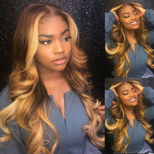 Ombre Honey Blonde Color Lace Frontal Human Hair Wig Body Wave Style