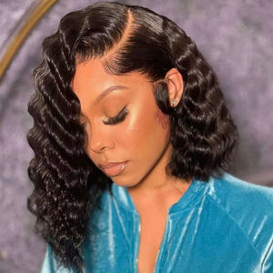 Transparent Lace Frontal Wig Deep Wave Hair Side Part Hair