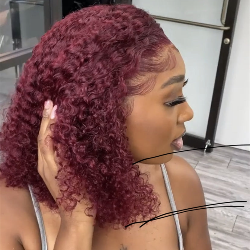 Lace Frontal Burgundy Color Curly Human Hair Wig