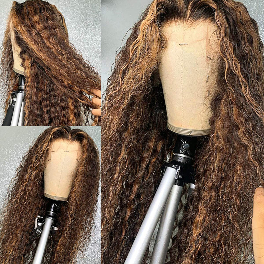 Ombre #4#27 Transparent Lace Frontal Human Hair Wig Curl Style