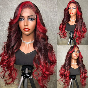 
            
                Load image into Gallery viewer, Ombre Red HD Lace Frontal Human Hair Wigs Loose Wave Style
            
        