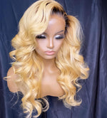 Ombre Honey Blonde Hair Lace Frontal Human Hair Wig Loose Wave