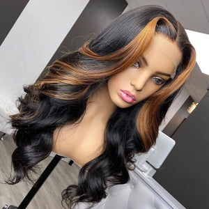 Ombre Brown Lace Frontal Human Hair Wig Loose Wave Style