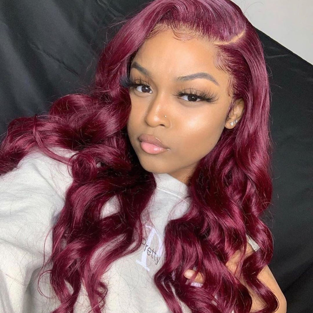 Burgundy Hair Lace Frontal Human Hair Wig Loose Wave Style