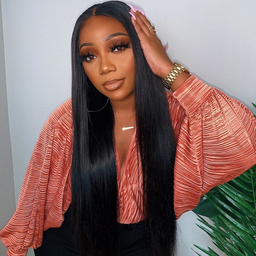 Straight for Transparent Lace Frontal Human Hair Wig Pre-Plucked + Bleach Knots