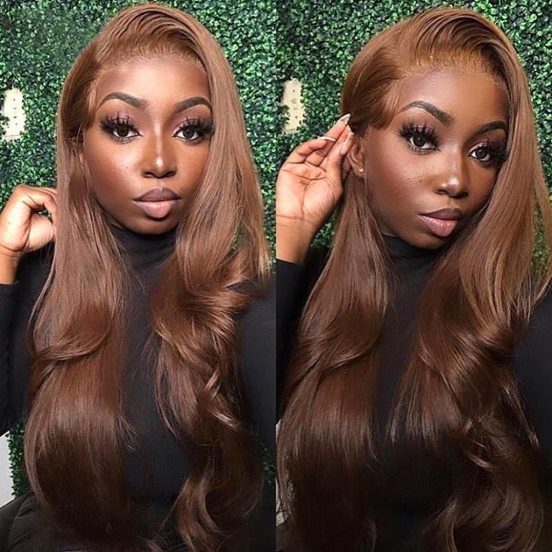 
            
                Load image into Gallery viewer, HD Glueless Lace Frontal Human Hair Wig Chocolate Brown Color
            
        