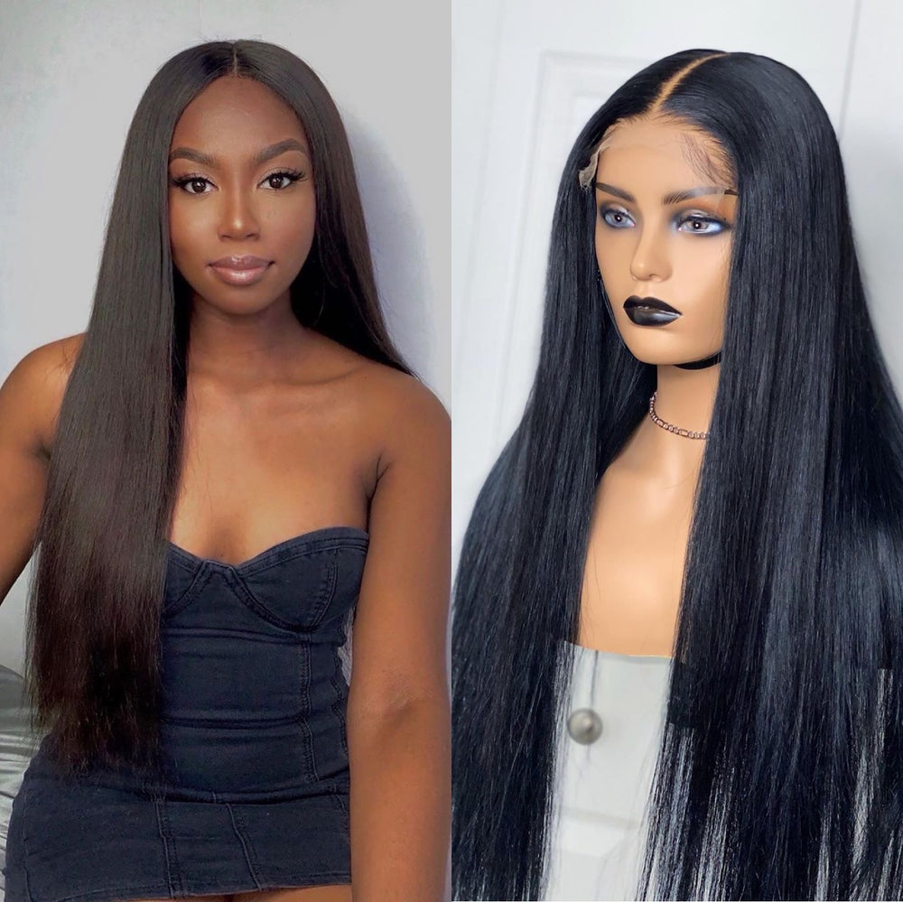 Swiss Lace Natural Black Straight Hair 5x5 Lace Closure Wig