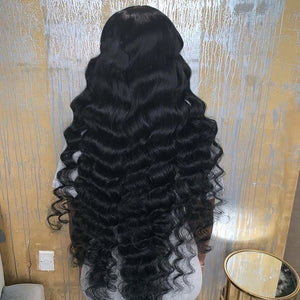 Deep Wave Human Hair Wigs Glueless Full Lace Hair Natural Black Color
