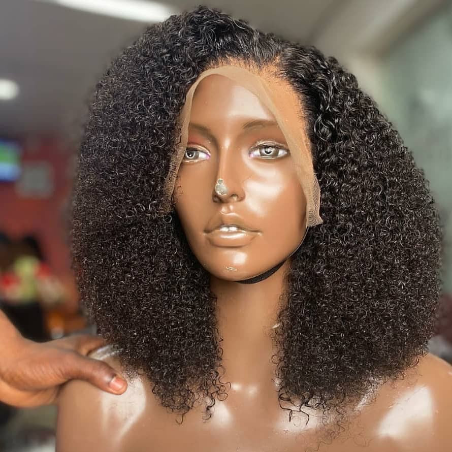 Kinky Curl Invisible Knots + Bleached Knots Lace Frontal Human Hair Wigs