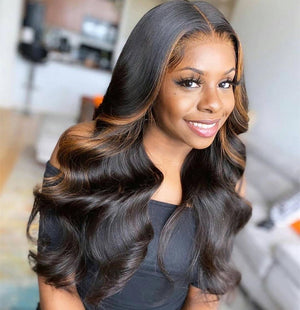 
            
                Load image into Gallery viewer, Invisible Knots + 5x5 Swiss Lace Human Hair Wig Ombre Brown Hair Body wave Style
            
        