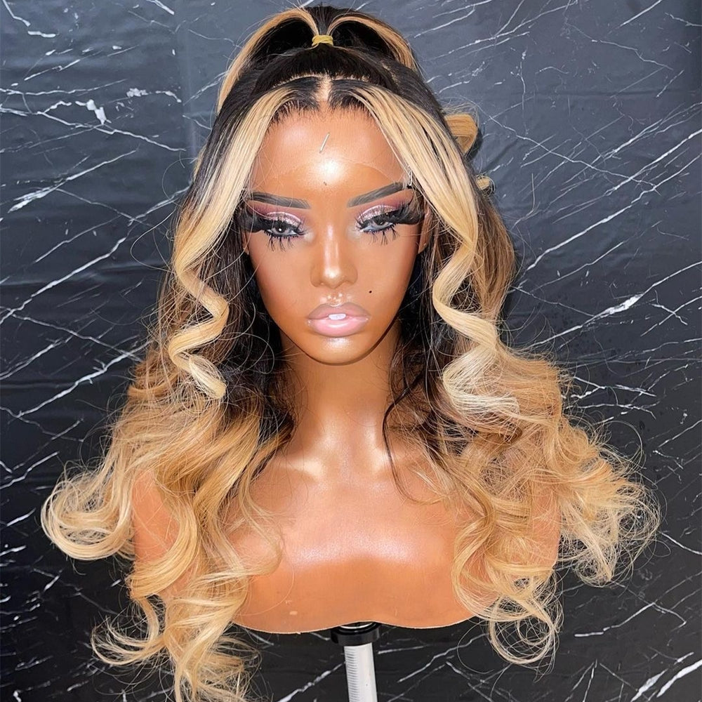 HD Lace Frontal Ombre Honey Blonde Body Wave Human Hair Wig