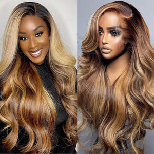 HD Lace Frontal Ombre Honey Blonde Body Wave Human Hair Wig