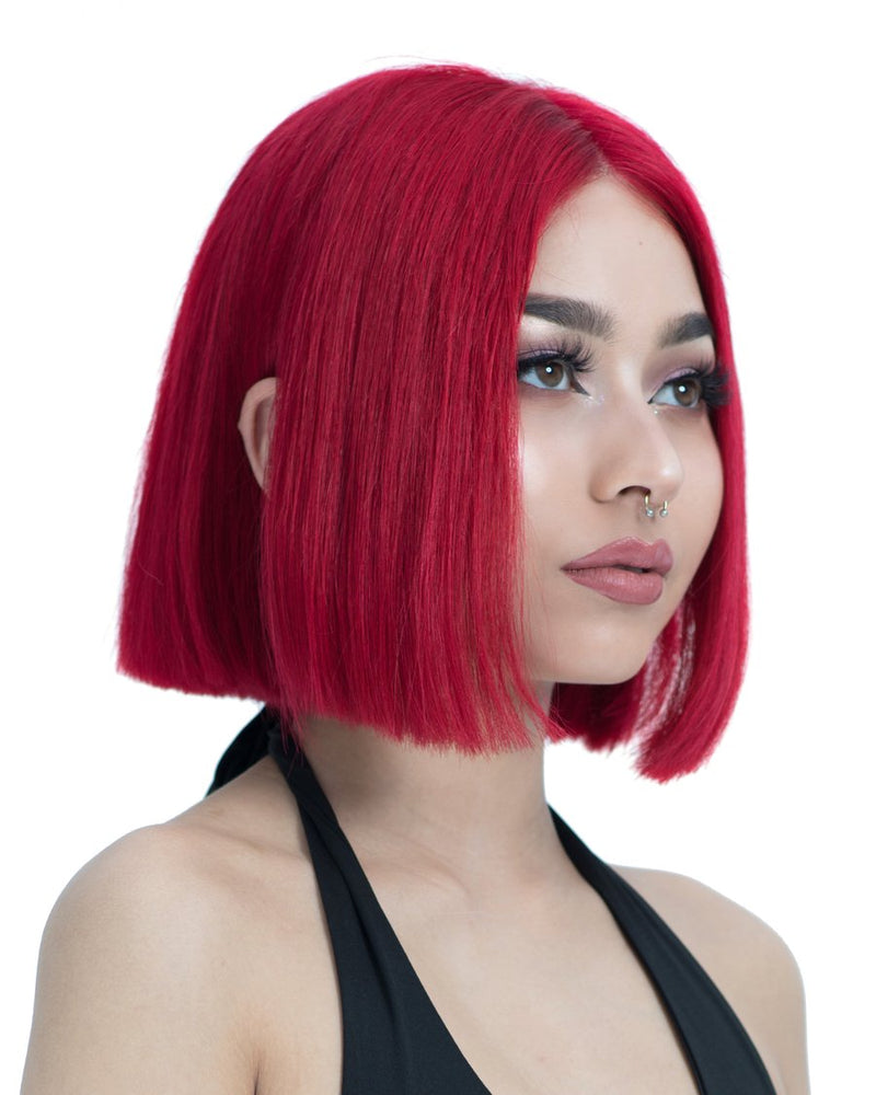 Preplucked Red Color Human Hair Bob Lace Wig | Silky Straight