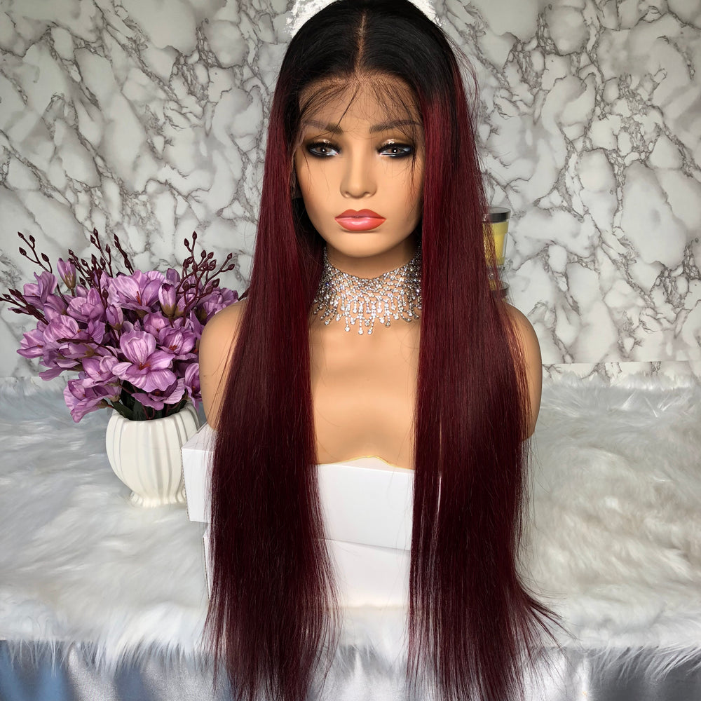 1B/99J Color Lace Frontal Wig 100% Human Hair Full Lace Wig Pre Plucked Baby Hair Around