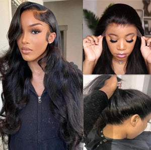 
            
                Load image into Gallery viewer, HD Invisible Knots 360 Human Hair Wig Natural Black Color Body Wave Style
            
        