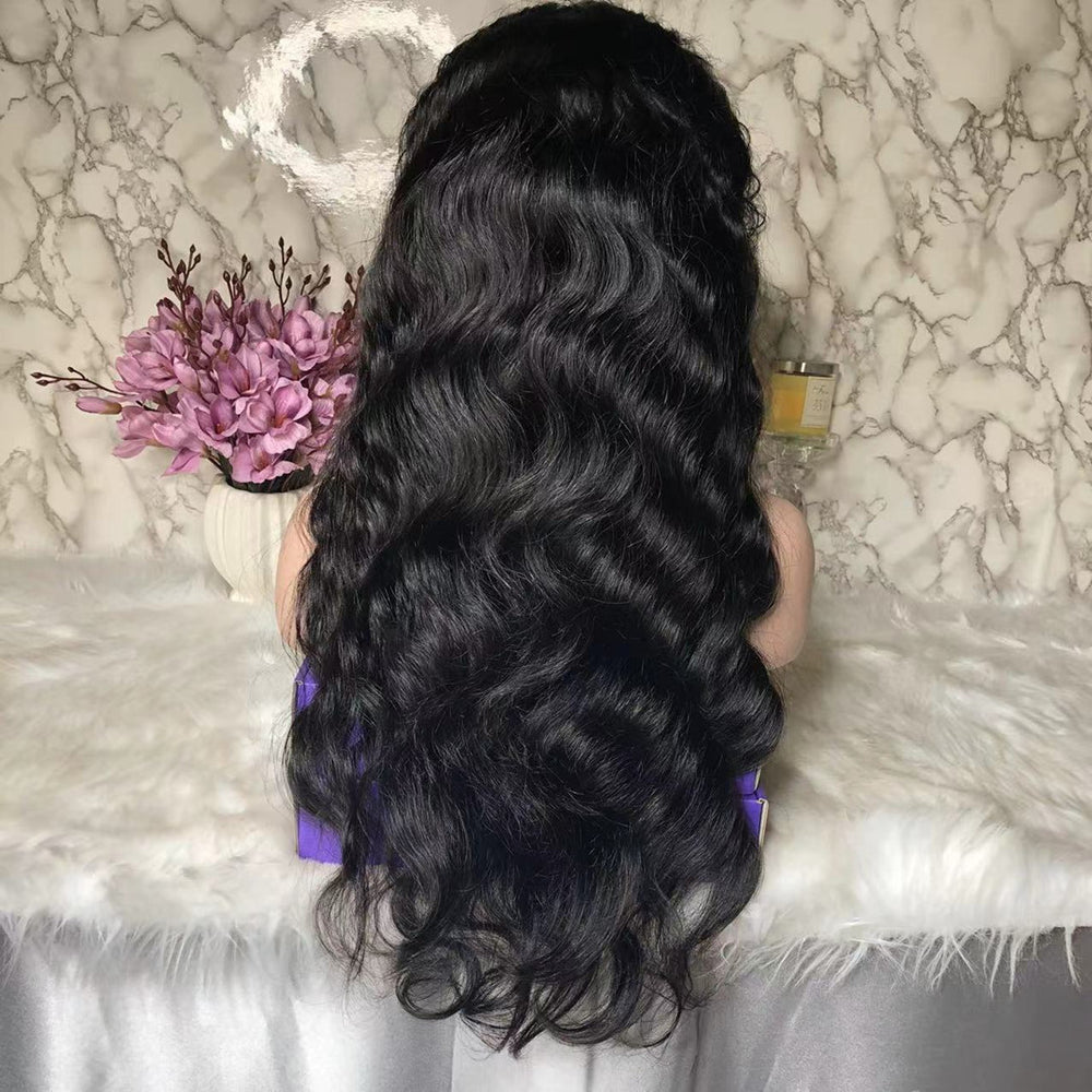 HD Invisible Knots 360 Human Hair Wig Natural Black Color Body Wave Style