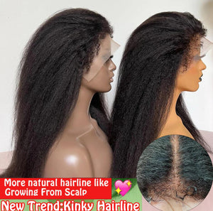 
            
                Load image into Gallery viewer, New Natural Hairline Lace Front Human Hair Wigs Yaki Style 180% Density
            
        