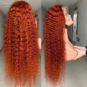 Orange Color Lace Frontal Human Hair Wig Curly Style