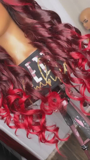 
            
                Load and play video in Gallery viewer, Ombre Red HD Lace Frontal Human Hair Wigs Loose Wave Style
            
        