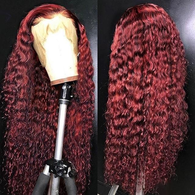 Glueless Water Wave Burgundy Lace Frontal Human Hair Wig