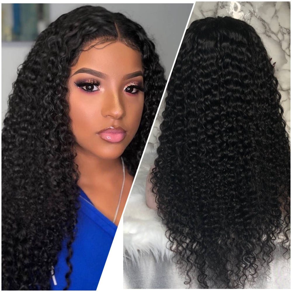 
            
                Load image into Gallery viewer, Deep Curly Human Hair Wig Full Lace Wig Lace Front Wig Pre plucked Bleached Knots
            
        